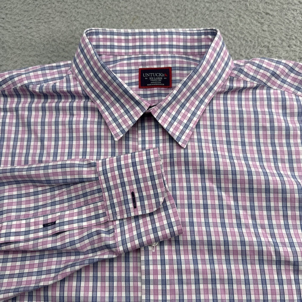 UNTUCKit Dolcetto Dress Shirt Mens 2XL Blue Pink Check Button Up 01065